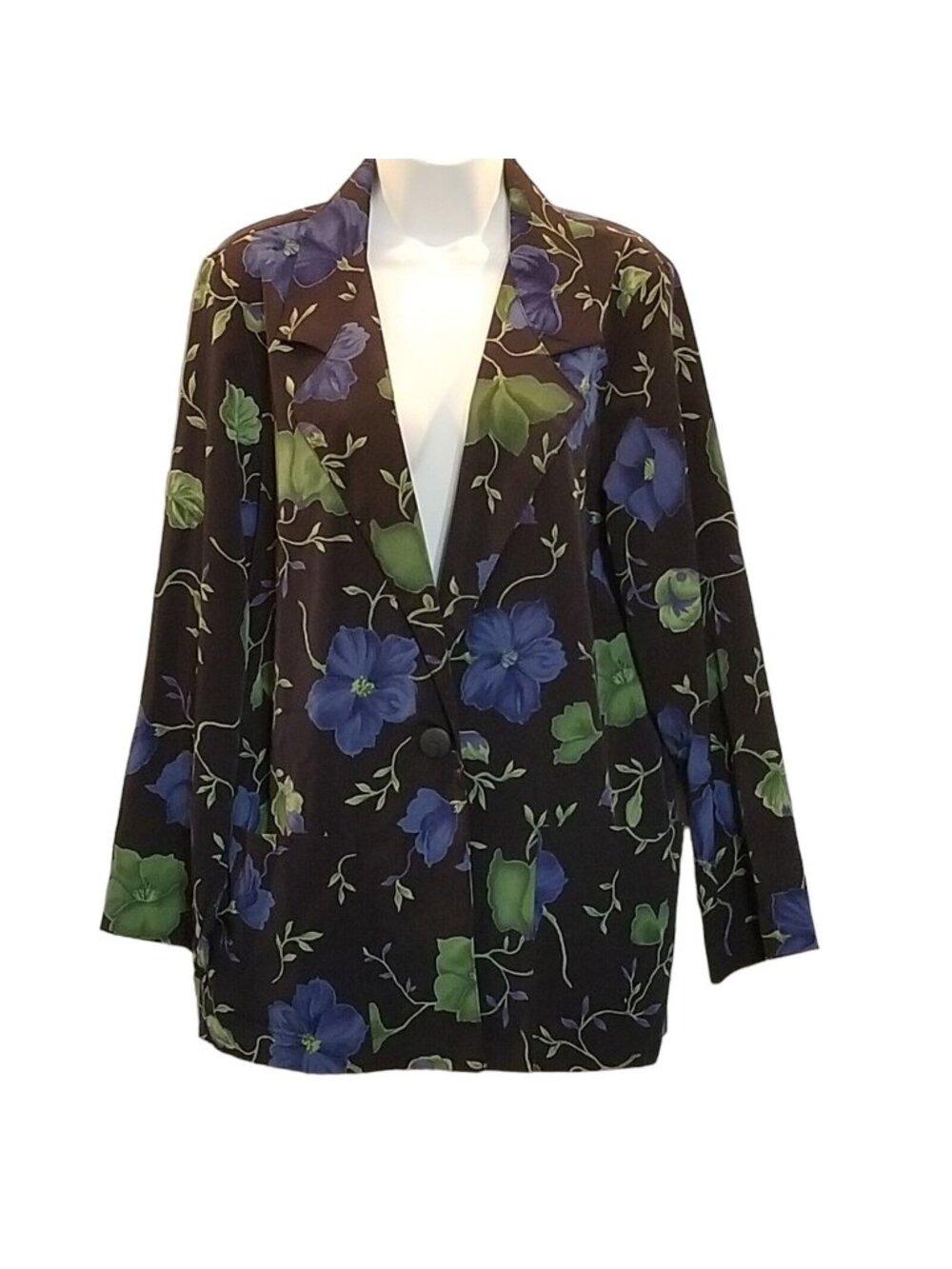 Joanna Vintage Unstructured Blazer Jacket Small 1 Button Blue Floral Pockets